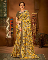 Vishal Prints Yellow Printed Chiffon Saree With Fancy Lace Border