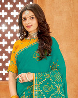 Vishal Prints Teal Bandhani Print Georgette Saree With Embroidery Work And Border