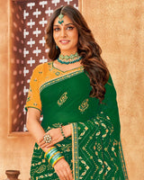 Vishal Prints Green Bandhani Print Georgette Saree With Embroidery Work And Border