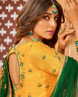 Vishal Prints Green Bandhani Print Georgette Saree With Embroidery Work And Border