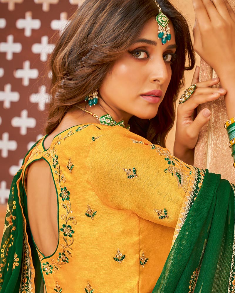 Vishal Prints Green Bandhani Print Georgette Saree With Embroidery Work And Border