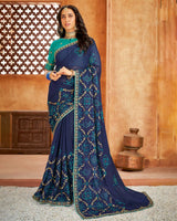 Vishal Prints Blue Bandhani Print Georgette Saree With Embroidery Work And Border
