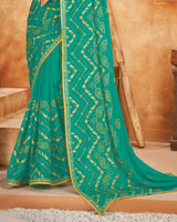 Vishal Prints Turquoise Bandhani Print Georgette Saree With Embroidery Work And Border