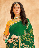 Vishal Prints Green Bandhani Print Georgette Saree With Embroidery Work And Border