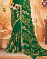 Vishal Prints Green Bandhani Print Georgette Saree With Embroidery Work And Border