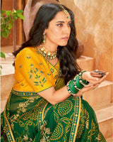 Vishal Prints Green Bandhani Print Georgette Saree With Embroidery Work And Border