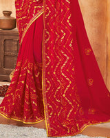 Vishal Prints Dark Red Bandhani Print Georgette Saree With Embroidery Work And Border