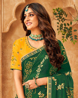 Vishal Prints Dark Green Bandhani Print Georgette Saree With Embroidery Work And Border