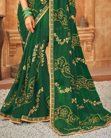 Vishal Prints Dark Green Bandhani Print Georgette Saree With Embroidery Work And Border