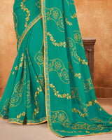 Vishal Prints Teal Bandhani Print Georgette Saree With Embroidery Work And Border