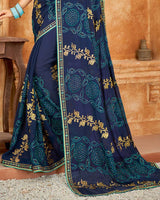 Vishal Prints Dark Blue Bandhani Print Georgette Saree With Embroidery Work And Border