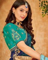 Vishal Prints Dark Blue Bandhani Print Georgette Saree With Embroidery Work And Border