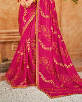 Vishal Prints Rose Red Bandhani Print Georgette Saree With Embroidery Work And Border