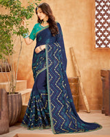 Vishal Prints Blue Bandhani Print Georgette Saree With Embroidery Work And Border