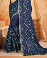 Vishal Prints Blue Bandhani Print Georgette Saree With Embroidery Work And Border