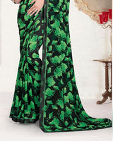 Vishal Prints Smokey Black And Fern Green Printed Georgette Saree With Fancy Border