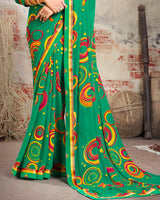 Vishal Prints Dark Sea Green Printed Georgette Saree With Border