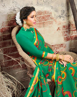 Vishal Prints Dark Sea Green Printed Georgette Saree With Border