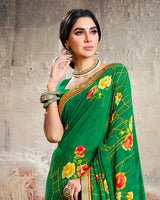 Vishal Prints Dark Green Printed Georgette Saree With Border