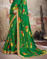 Vishal Prints Dark Green Printed Georgette Saree With Border