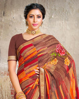 Vishal Prints Coffee Brown Printed Georgette Saree With Border