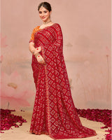 Vishal Prints Milano Red Designer Chiffon Saree With Foil Print And Zari Border