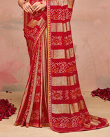 Vishal Prints Venetian Red Designer Chiffon Saree With Foil Print And Zari Border