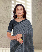 Vishal Prints Slate Grey Printed Georgette Saree With Fancy Border