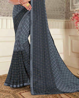 Vishal Prints Slate Grey Printed Georgette Saree With Fancy Border