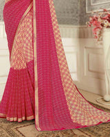 Vishal Prints Pastel Orange And Pinkish Red Printed Georgette Saree With Fancy Border