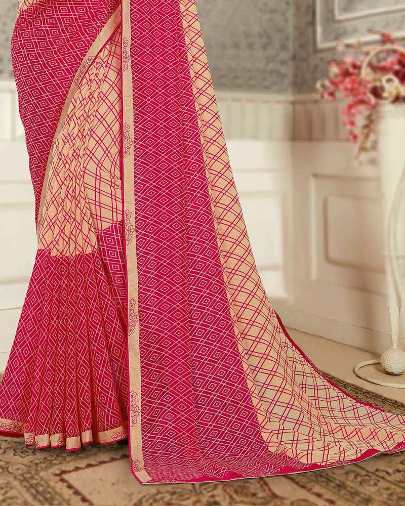 Vishal Prints Pastel Orange And Pinkish Red Printed Georgette Saree With Fancy Border