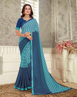 Vishal Prints Northern And Dark Regal Blue Printed Georgette Saree With Fancy Border