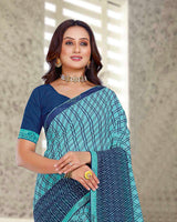 Vishal Prints Northern And Dark Regal Blue Printed Georgette Saree With Fancy Border