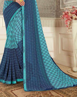 Vishal Prints Northern And Dark Regal Blue Printed Georgette Saree With Fancy Border