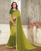 Vishal Prints Olive Yellow And Green Printed Georgette Saree With Fancy Border