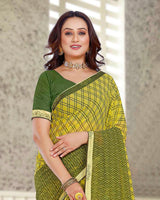 Vishal Prints Olive Yellow And Green Printed Georgette Saree With Fancy Border