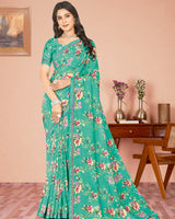 Vishal Prints Light Sea Green Digital Print Criva Georgette Saree With Fancy Border