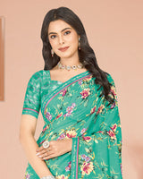 Vishal Prints Light Sea Green Digital Print Criva Georgette Saree With Fancy Border