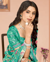 Vishal Prints Light Sea Green Digital Print Criva Georgette Saree With Fancy Border