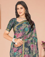 Vishal Prints Charcoal Grey Digital Print Criva Georgette Saree With Fancy Border