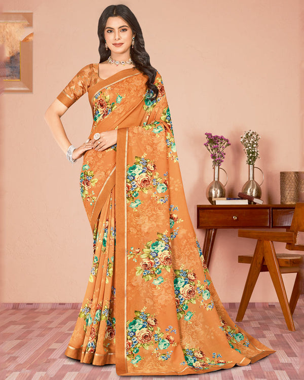 Vishal Prints Faded Orange Digital Print Criva Georgette Saree With Fancy Border