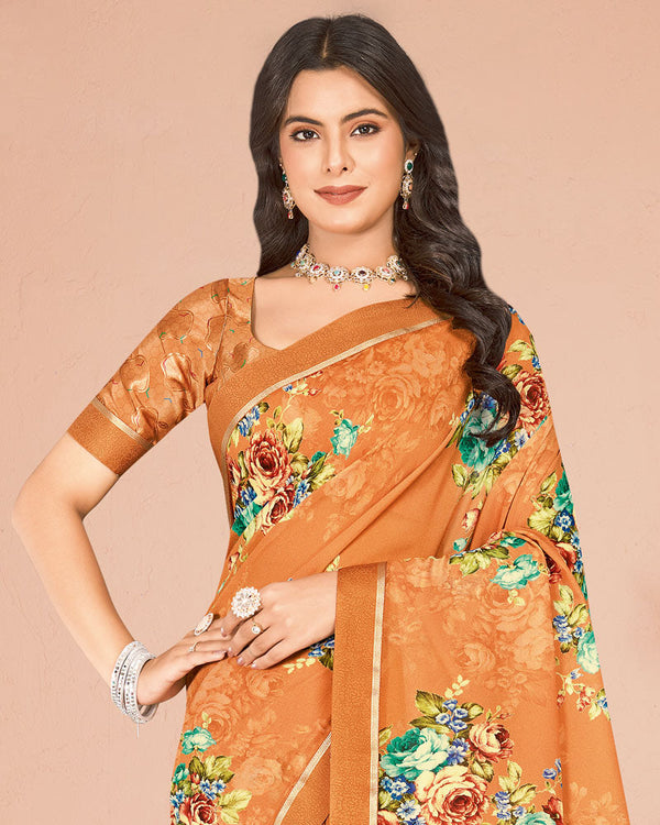 Vishal Prints Faded Orange Digital Print Criva Georgette Saree With Fancy Border