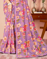 Vishal Prints Dusty Lavender Digital Print Criva Georgette Saree With Fancy Border