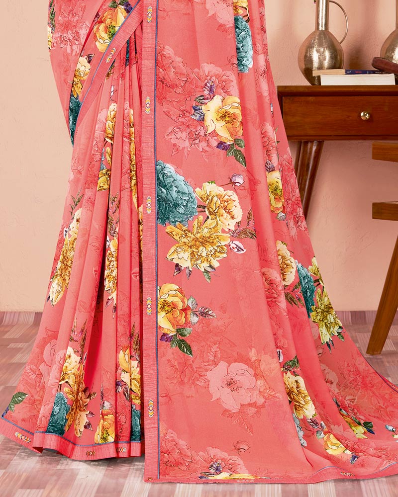 Vishal Prints Light Coral Digital Print Criva Georgette Saree With Fancy Border