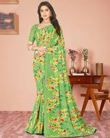 Vishal Prints Fern Green Digital Print Criva Georgette Saree With Fancy Border