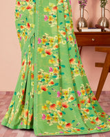 Vishal Prints Fern Green Digital Print Criva Georgette Saree With Fancy Border