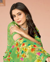 Vishal Prints Fern Green Digital Print Criva Georgette Saree With Fancy Border