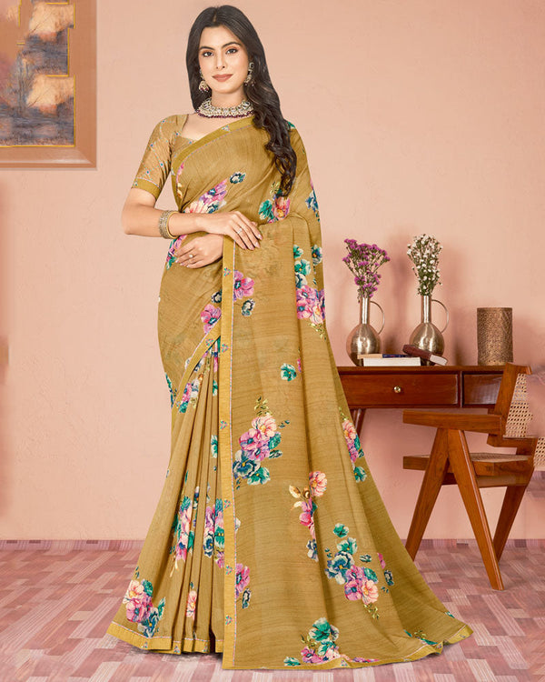 Vishal Prints Sandy Brown Digital Print Criva Georgette Saree With Fancy Border