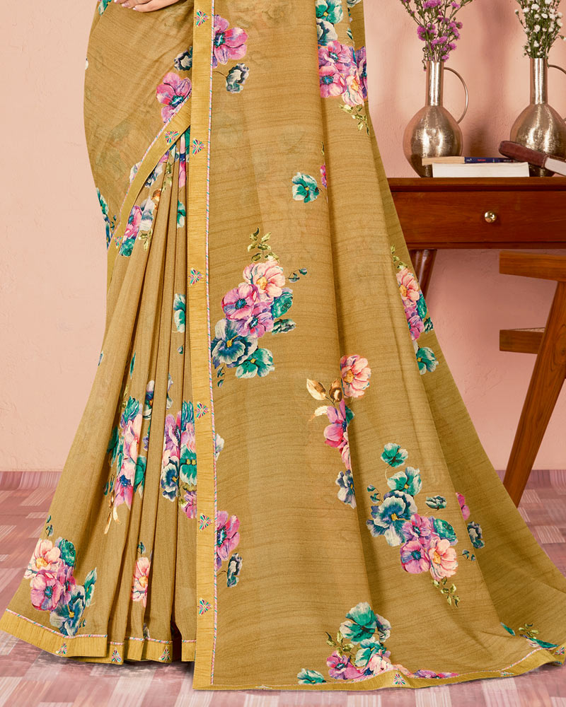 Vishal Prints Sandy Brown Digital Print Criva Georgette Saree With Fancy Border