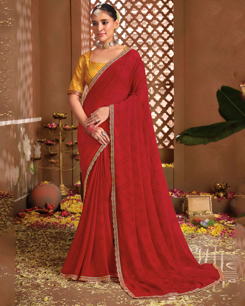 Vishal Prints Cardinal Red Printed Georgette Saree With Fancy Border